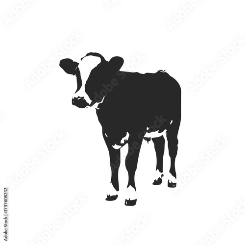 Black and White Silhouette of a Young Cow.