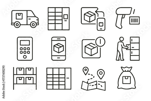 Retrieving barcode parcel smartphone customer scanner icon delivery vector route locker