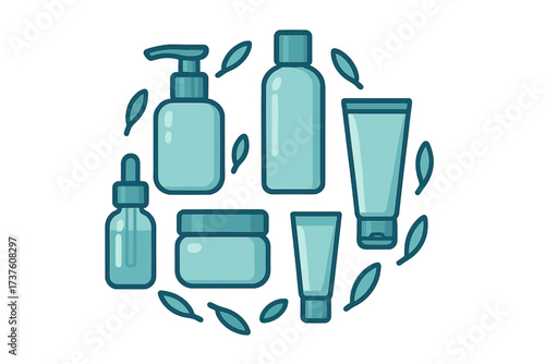 Collection of skincare products with leaves
