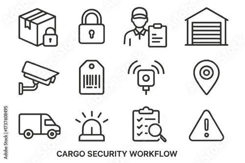 Inspection icon padlock system rfid warehouse icons checklist cargo clipboard vector security