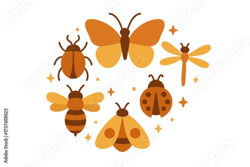Colorful insect illustration in circular design