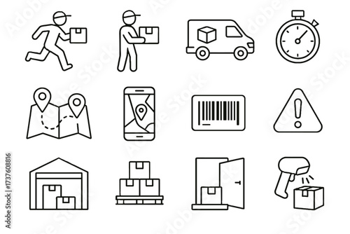 Delivery vector courier route service barcode scanning icon dock doorstep icons warehouse