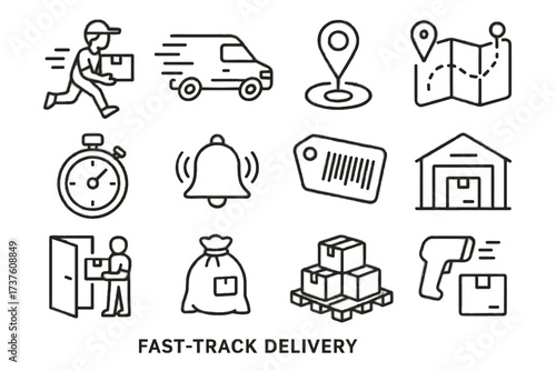 Notification fast icon track courier van vector scanning gps map bag pallet