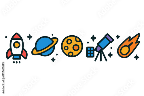 Colorful space exploration icons