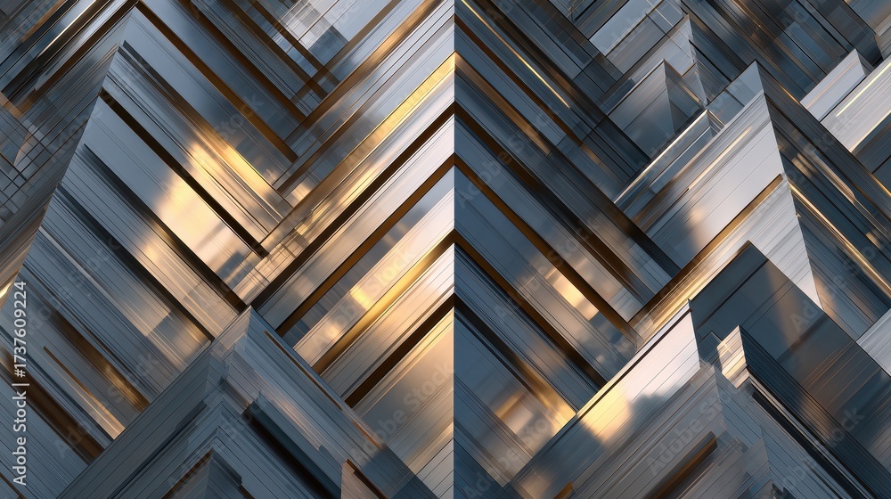 Naklejka premium Abstract Geometric Pattern of Reflective Metallic Architectural Panels.