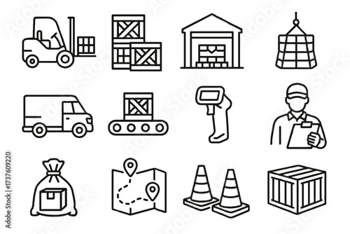 Clipboard delivery cones cargo vector parcel dock icon lifting stacked workflow worker