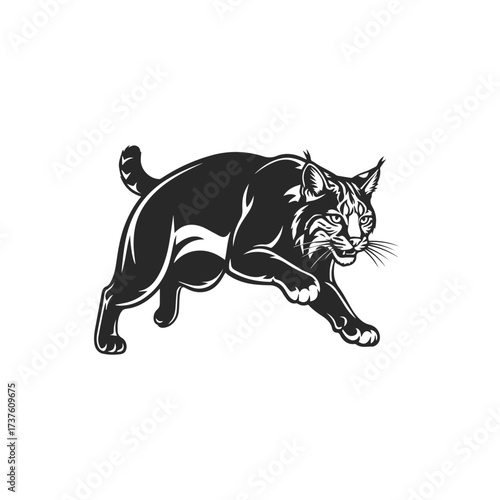 Fierce Bobcat Silhouette in Dynamic Pose.