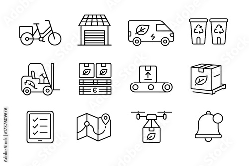 Inventory forklift notification sustainable vector delivery package logistics belt alert icon icons