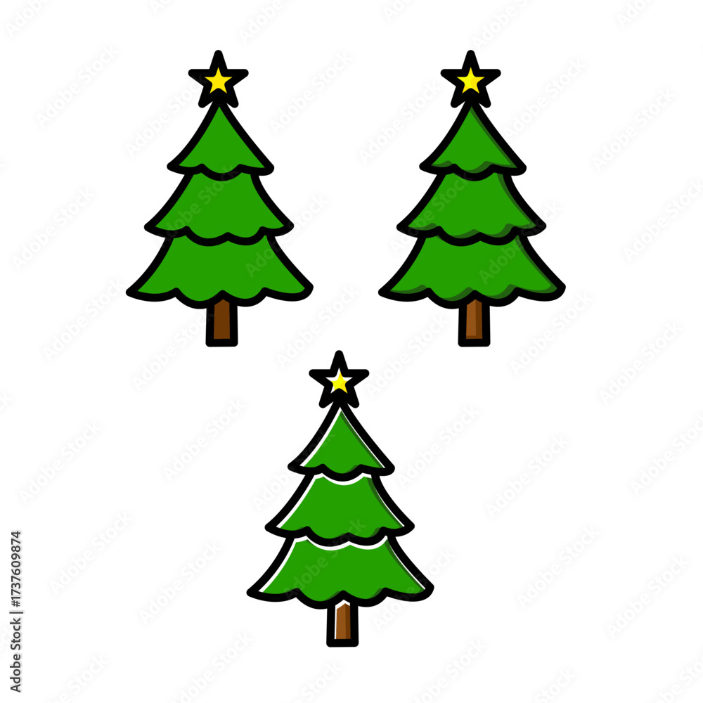 Fototapeta premium Pair Of Christmas Trees With Star Topper