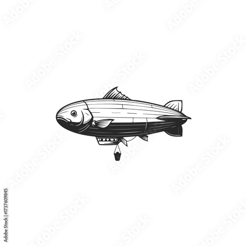 Fish Blimp Zeppelin Airship Illustration.
