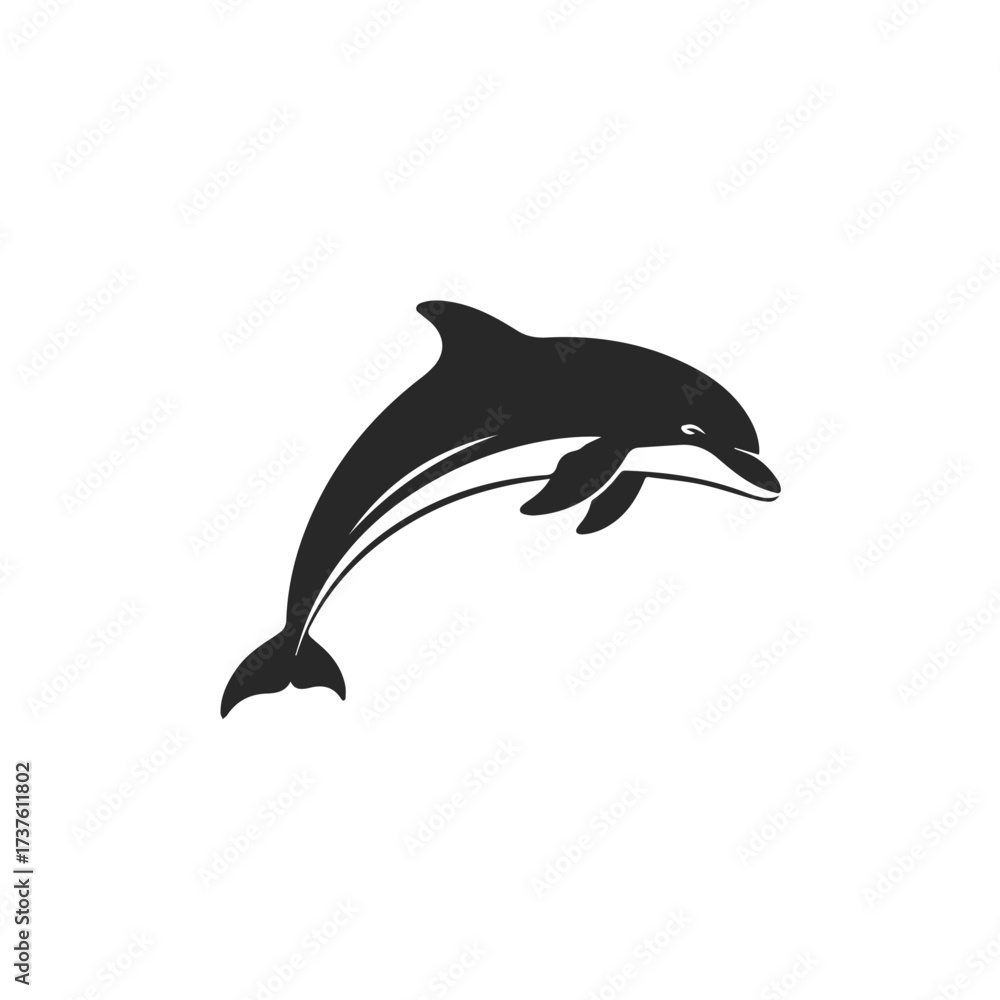 Fototapeta premium Silhouette of a leaping dolphin in black and white 1.