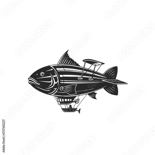Steampunk Fish Airship With Pilot.