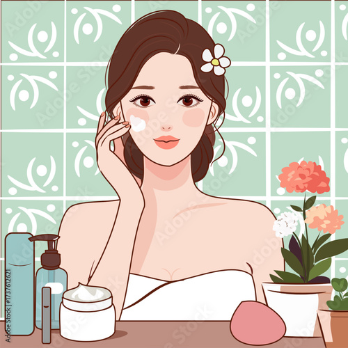 K-Beauty Ritual: Korean Skincare Routine Illustration