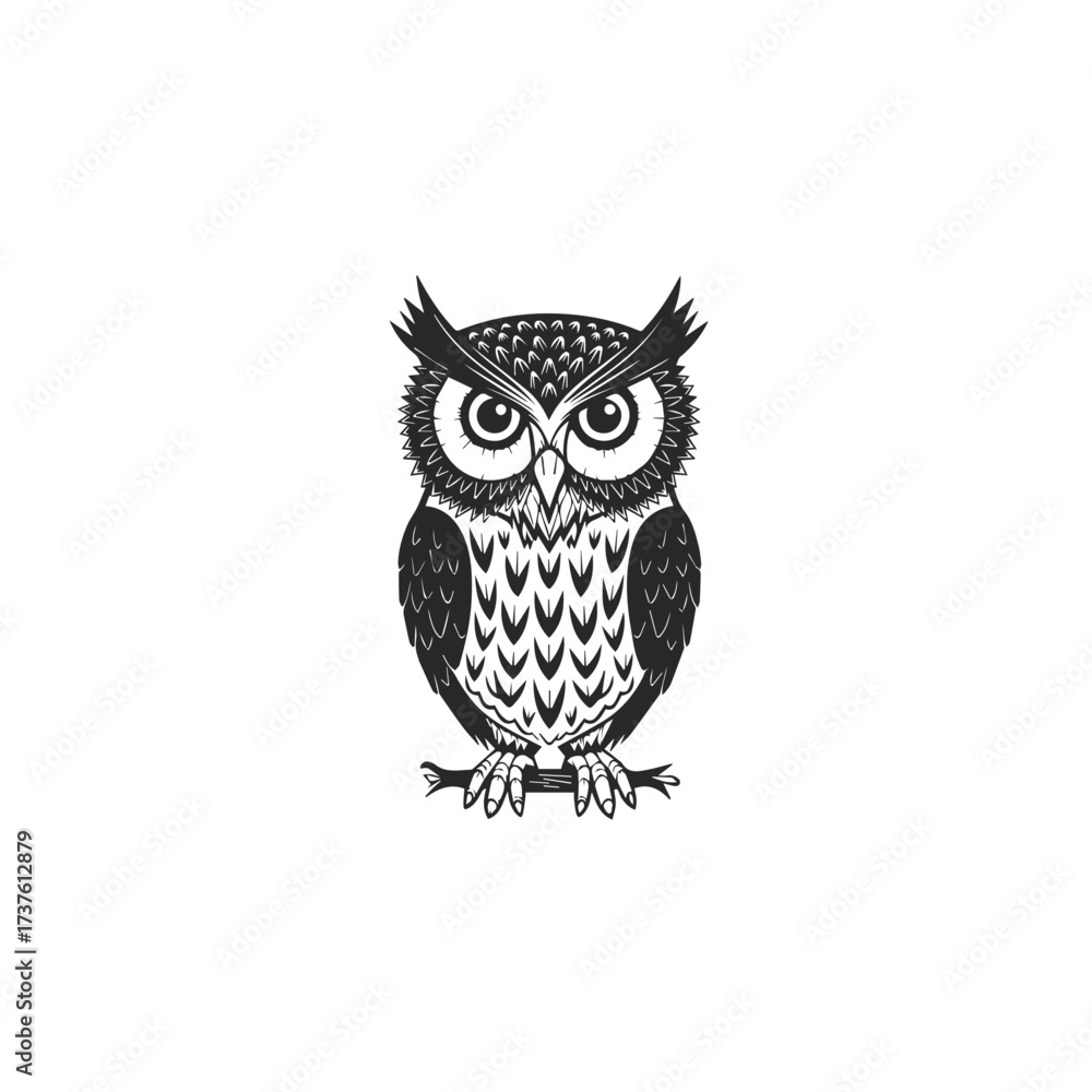 Naklejka premium Stylized Black and White Owl Illustration 2.