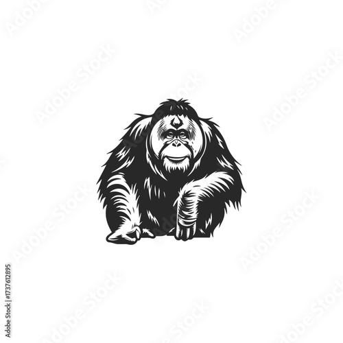 Stylized Black and White Orangutan Portrait.
