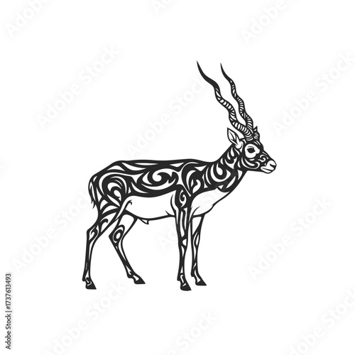 Stylized Blackbuck Antelope Silhouette with Intricate Patterns