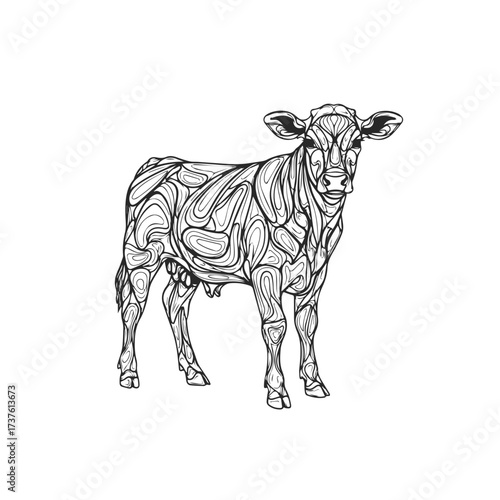 Stylized Line Art Calf Illustration