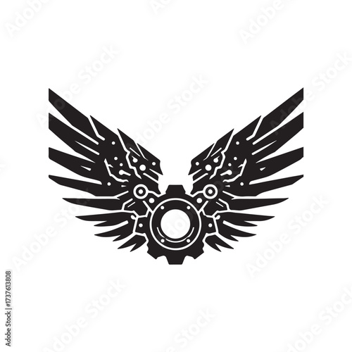 mechanical wings opening vector silhouette clip art logo design illustration