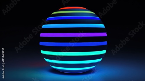 Illuminated Sphere Displaying Bright Neon Stripes in the Dark