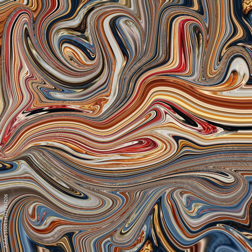 Vibrant multicolor swirl blending red, blue, gold, and neutral tones in a fluid dynamic composition. Abstract, swirl, vibrant, texture, color.