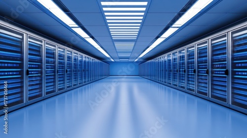 Inside a Server Room with Servers and Professional Lighting