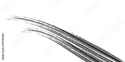 Tire track. Car, bike, motorcycle tyre mark with grunge effect isolated on white background. Wheel footprint on the road. Top view of rubber protector mark. vector