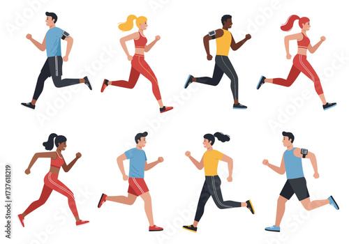 Diverse Group of People Running Exercising and Engaging in Physical Activity.