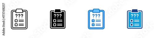 Quiz Form Multiple Style Icon Design Vector - Clipboard with question marks, representing quiz, survey, or questionnaire form