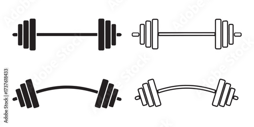 Dumbbell silhouette vector, Dumbbell weight vector, Gym dumbbell icon set
