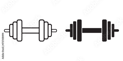 Dumbbell silhouette vector, Dumbbell weight vector, Gym dumbbell icon set