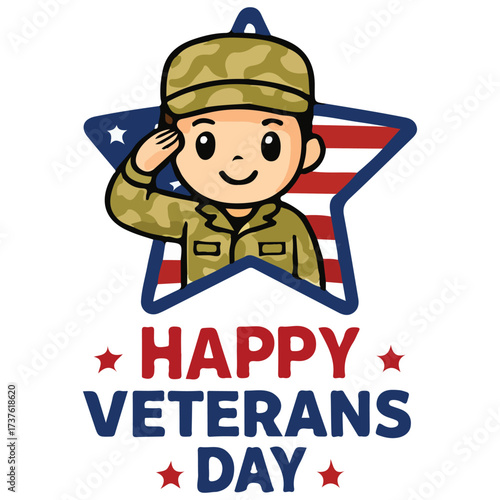 Happy Veterans Day calligraphic lettering. Handwritten script for USA holiday celebration. Vector typography design for greeting card or banner. American patriotic tribute text.