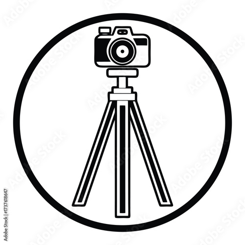 Simple camera on tripod icon for photography and videography projects 