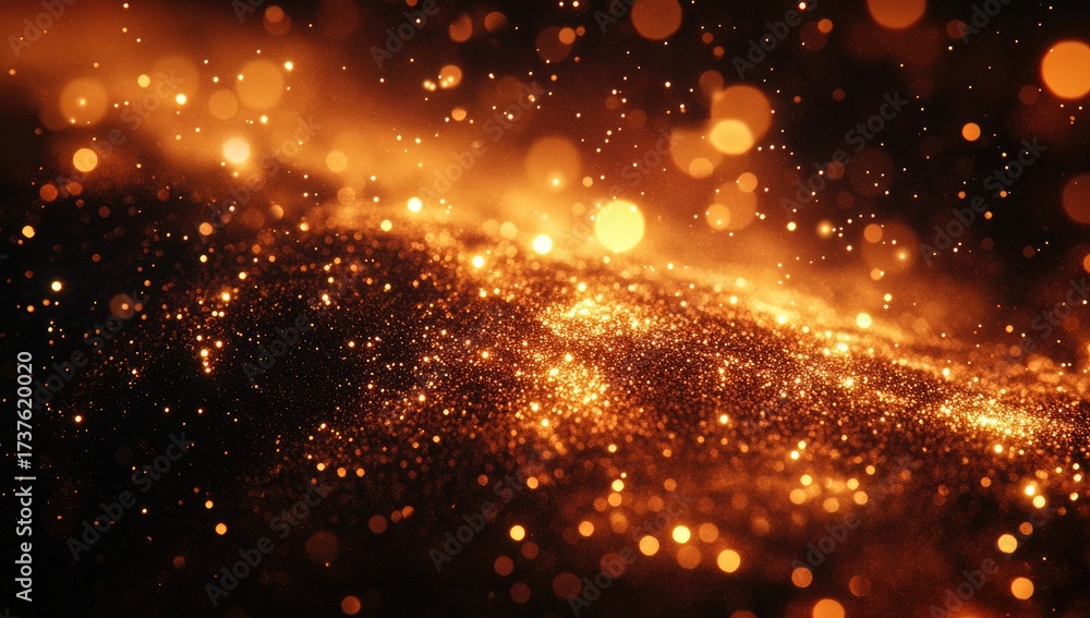 Fototapeta premium Glowing particles flow in dark, fiery cosmic space