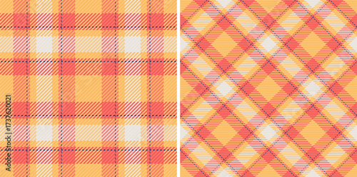 Check texture textile of seamless tartan plaid with a fabric background pattern vector. Set in gold colors for stylish outfits for all family.