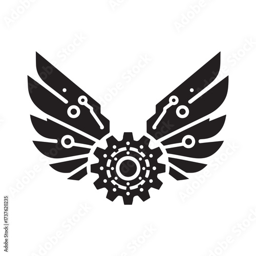 mechanical wings opening vector silhouette clip art logo design illustration