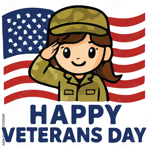 Happy Veterans Day calligraphic lettering. Handwritten script for USA holiday celebration. Vector typography design for greeting card or banner. American patriotic tribute text.