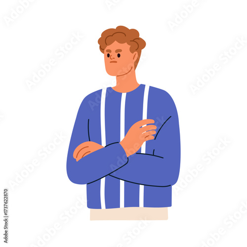 Annoyed displeased frowning man looking with discontent emotion, irritated frustrated negative face expression. Angry character, irritation. Flat vector illustration isolated on white background
