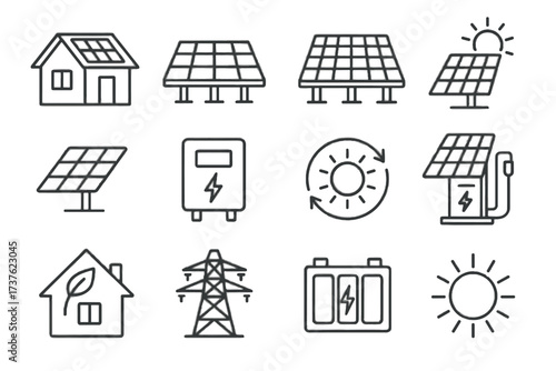 Symbol rooftop icons icon sun energy inverter rays solar farm vector