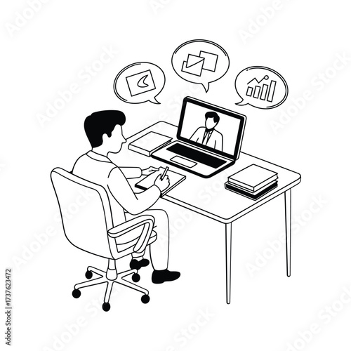 Man on video call discussing business and communication