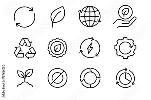 Vector icon arrows gear resource circular flow economy cycle icons plant green