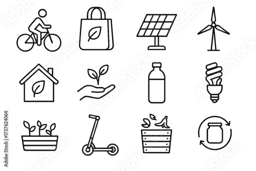 Plant community lifestyle home vector electric solar icon wind icons sustainable care