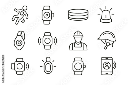 Alarm icon alert wearable vibration vector emergency sensor iconography light connected helmet