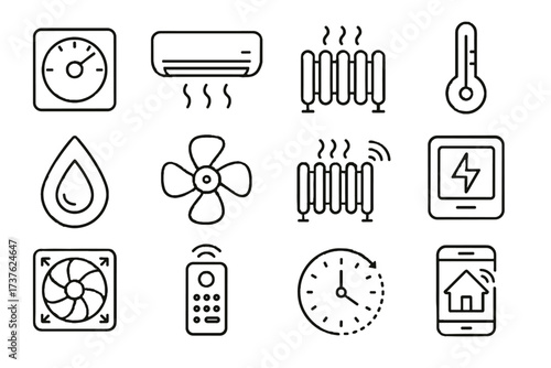 Humidity fan remote thermostat smart app climate air ventilation icon conditioner vector