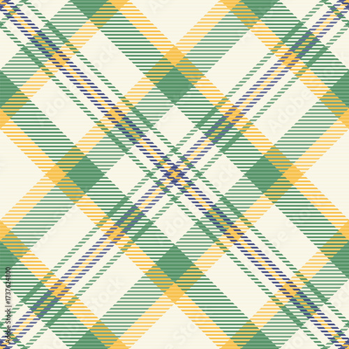 Designer plaid seamless vector, stripe check texture background. Horizontal tartan textile pattern fabric in old lace and amber colors.