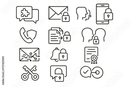 Communication vector icons connection icon lock notification encryption key voice certificate secure