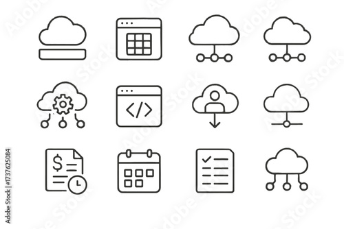 Rack vector cloud subscription integration dashboard saas plan billing icon services