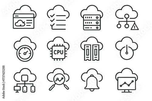 Usage monitor icon cloud monitoring ram icons performance devices network log graph