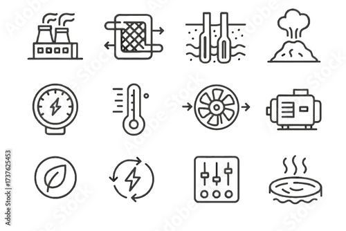 Arrows geothermal heat vector energy turbine icons panel gauge icon flow steam