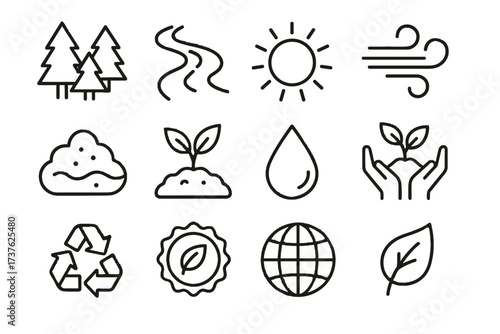 Resources eco icons sun droplet icon arrows seedling globe forest sustainable water