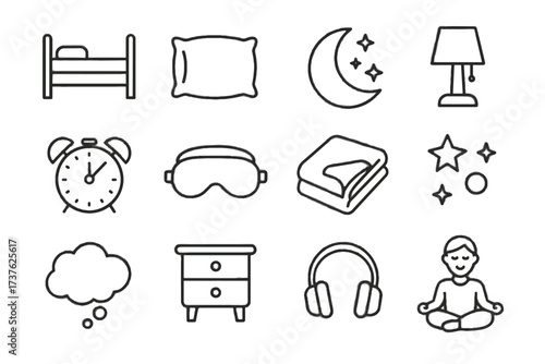 Icons cloud bedside vector alarm lamp bed icon table hygiene mask sleep